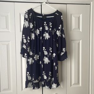 Liv Los Angeles navy blue dress with white embroidery details. Size L